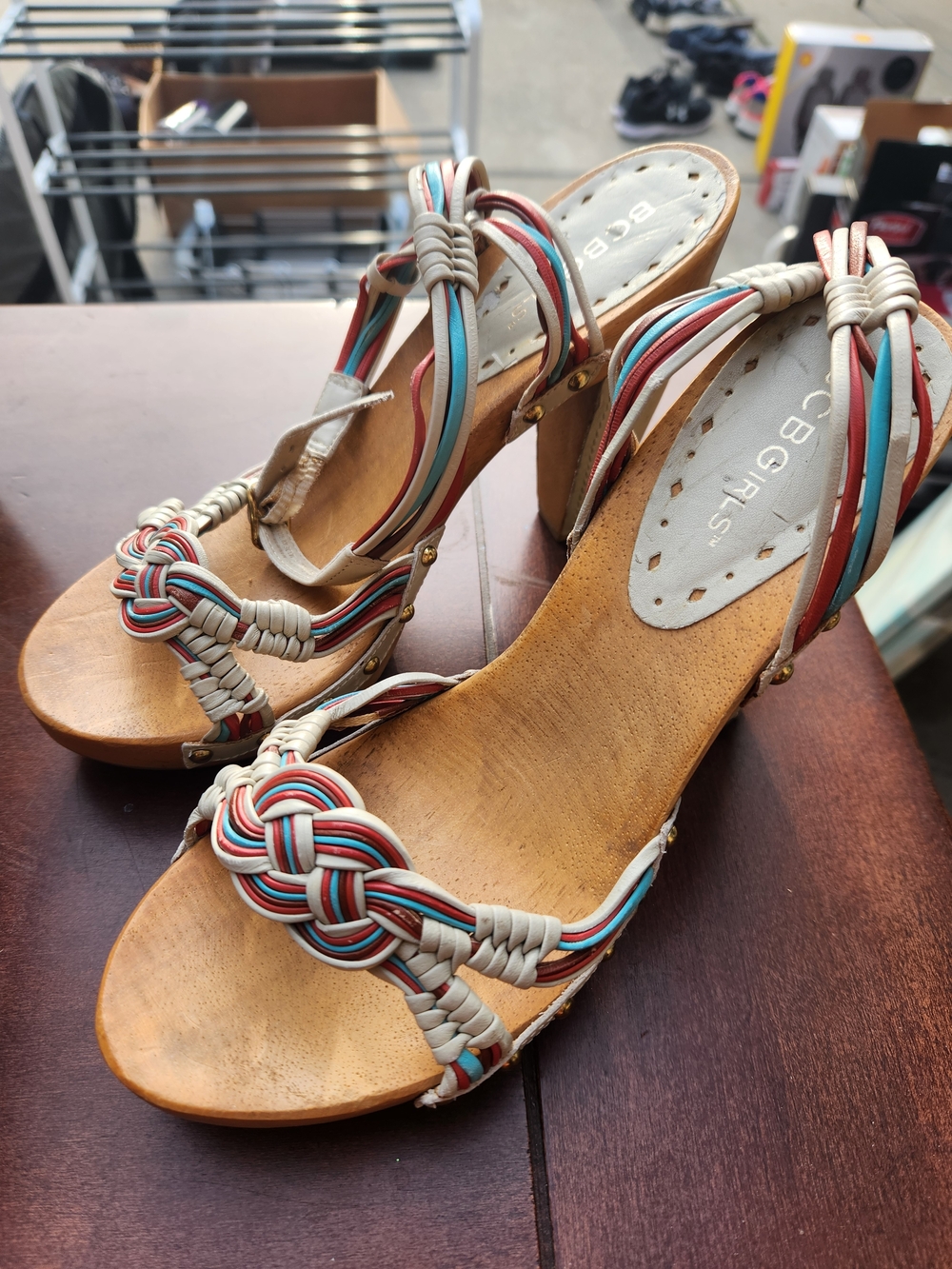 BCBGirls Multicolor Braided Knot High Heel Sandals